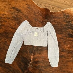 American Eagle Outfitters Light Blue Crop Top with White Dots